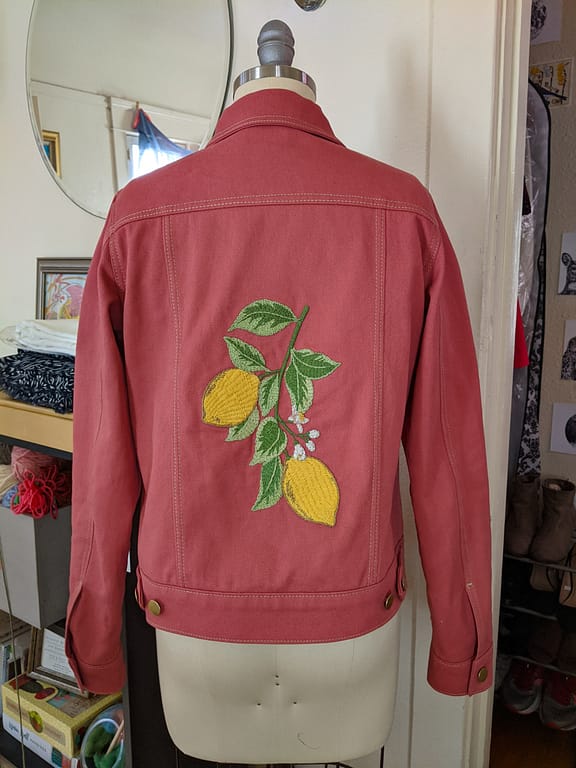 Embroidered pink denim hampton jean jacket