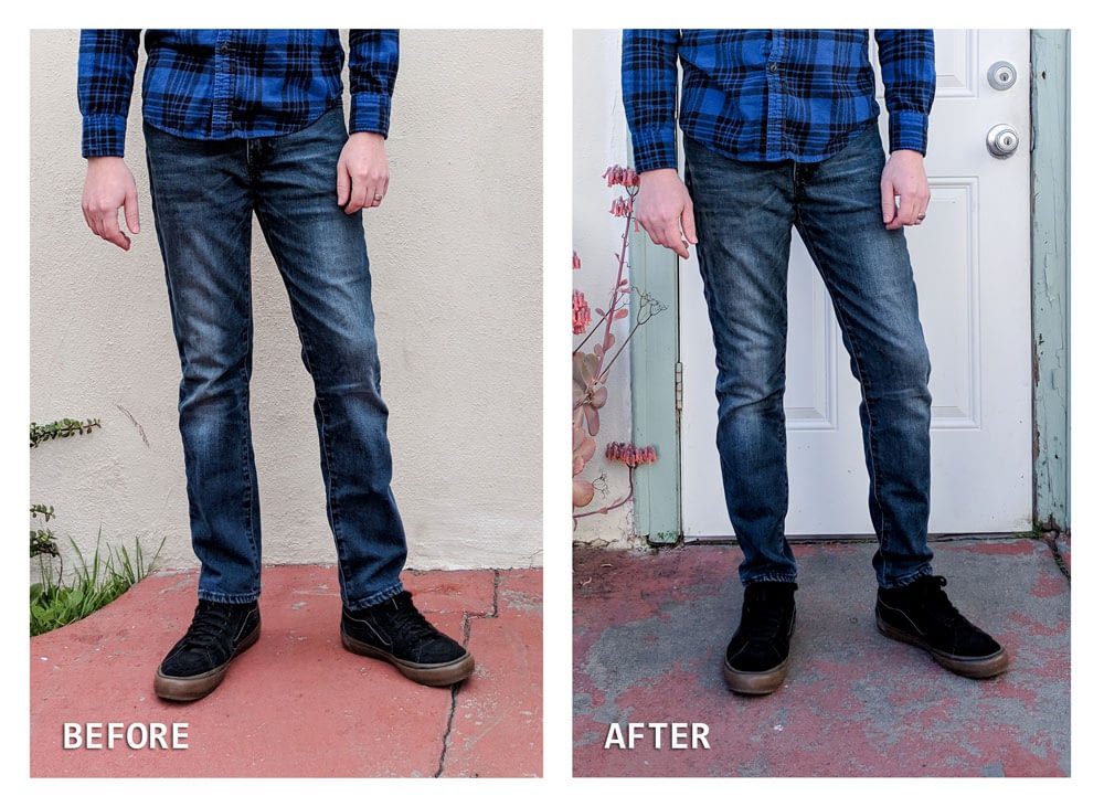 tapered jeans before and after